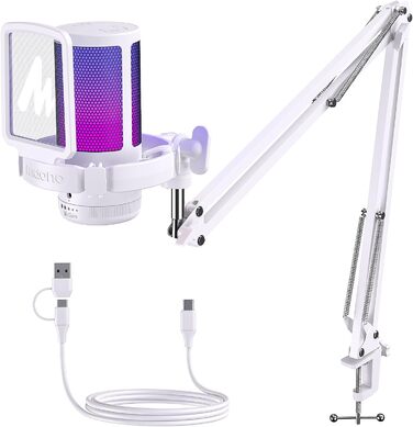Ігровий USB мікрофон MAONO DGM20S з RGB-підсвіткою, шумозаглушенням, кнопкою вимкнення, регулятором гучності, тримачем і поп-фільтром для ПК, Mac, PS4, PS5