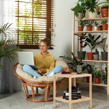 Дерев'яний приставний стіл Relaxdays 50x40x40 см, квадратний столик з 2 полицями для вітальні, натуральний