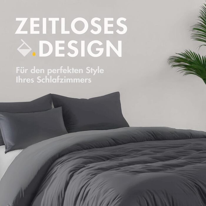 Комплект постільної білизни Sleeptime 200x200, 3-частини - 100% бавовна, сірий антрацит | Оeko-TEX®, блискавка, дихаючий