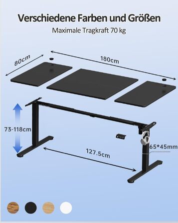 Електричний стіл з регулюванням висоти Devoko 180 x 80 см, чорний — офісний комп'ютерний стіл для роботи стоячи та сидячи з функцією пам'яті