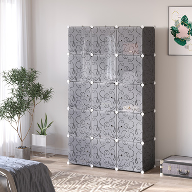 HOMCOM Система полиць DIY з кубиками: 2 великі та 9 маленьких кубиків. Полиця з кубиків DIY, полиця для взуття, полиця для зберігання книг, іграшок. Чорний колір. 111 x 47 x 183 см | Aosom