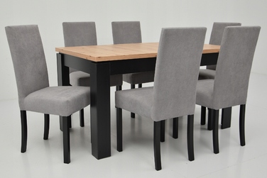 Комплект меблів ARTISAN: розкладний стіл 80x140/180 см та 6 м'яких стільців сірого кольору