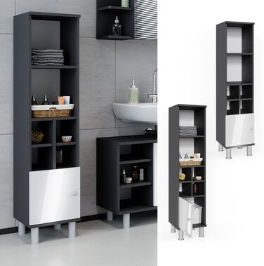Пенал для ванної Vicco Fynn, білий глянець/антрацит, 30x130.6 см, мала дверцята