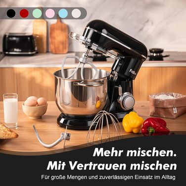 Кухонна машина Kitchen in the box Fab-Serie, потужний планетарний міксер 2000Вт, чаша 8л, 10 швидкостей, з вінчиком, гаком та мішалкою, чорний