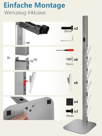 Металевий стійка-тримач JUPELI для пилососів Dyson V16, Gen5, V15, V12, V11, V10, V8, V7, V6 — підставка для зберігання пилососа та аксесуарів, без свердління (Сріблястий)