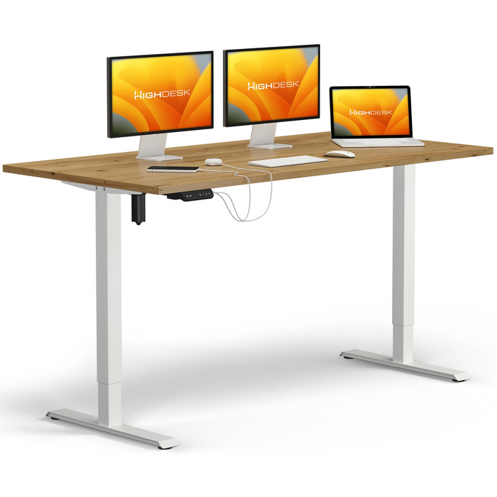 Електричний стіл KRIEG HighDesk SMART з регулюванням висоти - білий/дуб (180x80 см). Стол для роботи сидячи та стоячи.