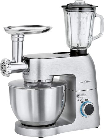 Планетарний міксер ProfiCook PC-KM 1189 3в1, м’ясорубка, міксер, алюмінієвий корпус, 1500 Вт, 8 швидкостей, 6,7 л, сріблястий