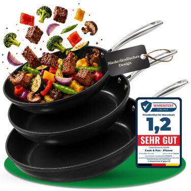 Набір сковорідок Cook&Pan для індукції, керамічне покриття Greenshield (без PFAS та тефлону) - 20/24/28 см, 3 шт., чорний