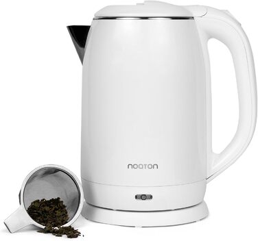Електрочайник Noaton K1W Basic 2 л, подвійні стінки, нержавіюча сталь, 1500 Вт, безпечний, білий, без регулювання температури