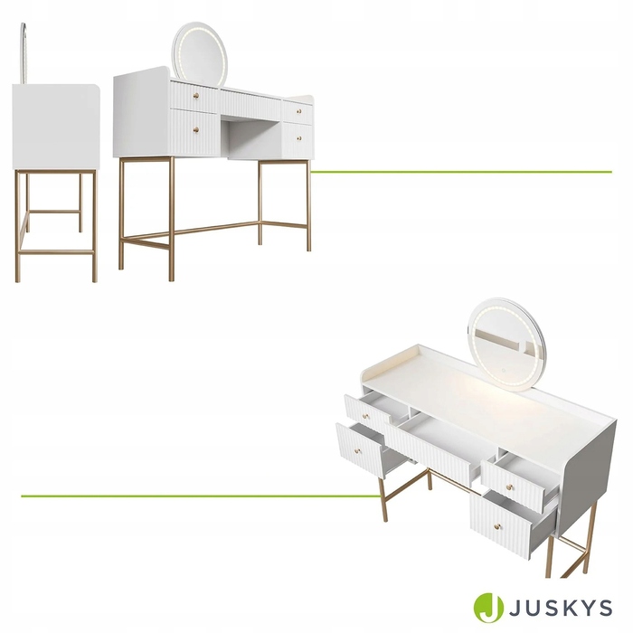Туалетний столик Juskys білий МДФ з LED-дзеркалом, 5 шухляд, 115x40x137 см