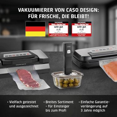 Набір для вакуумування CASO Vacu OneTouch Eco-Set: ручний вакууматор, 3 скляних контейнери, 10 ZIP-пакетів та стікери Food Manager, акумуляторний, чорний