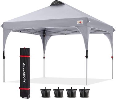 Водонепроникний павільйон ABCCANOPY 2.5x2.5 м для саду, компактний розкладний тент із сонцезахистом, комплект: роликова сумка, 4 мішки для обважнювачів, 4 мотузки, 4 кілочки, світло-сірий