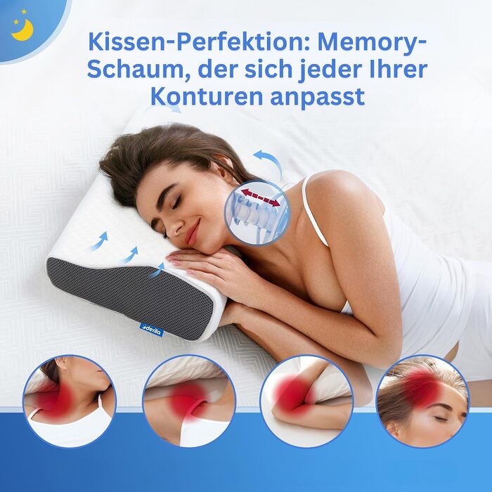 Ортопедична подушка з ефектом пам'яті Derila Memory Foam для шиї та голови, для сну на боці, розмір King Size (60 x 35 см)