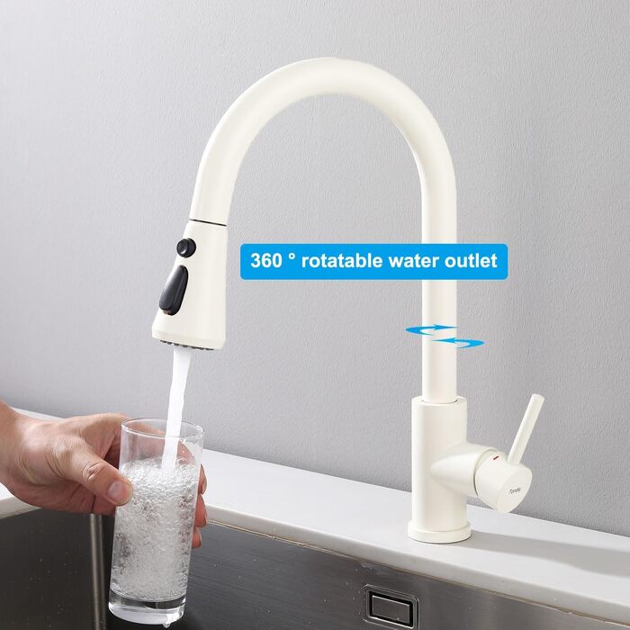 Змішувач для кухні висувний Wasserhahn, високий тиск, 3 режими струменя, 360° поворот, нержавіюча сталь (білий)