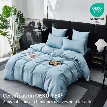 Постільна білизна Deluxe з бавовняного сатину, комплект для двоспального ліжка (220x240 см + 2 подушки 65x65 см), світло-блакитний, дихаюча тканина