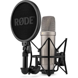Студійний мікрофон RØDE NT1 5 покоління з великою діафрагмою, XLR та USB, із павуком і поп-фільтром, для запису вокалу, музики та подкастів, сріблястий