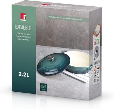 Каструля низька BERGNER Excalibur 24 см з кришкою, алюмінієва, для індукції та духовки, зелена