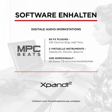 M-Audio Air 192|6 USB аудіоінтерфейс для запису: 2 XLR/Line входи, програмне забезпечення AIR Hub (Чорний)