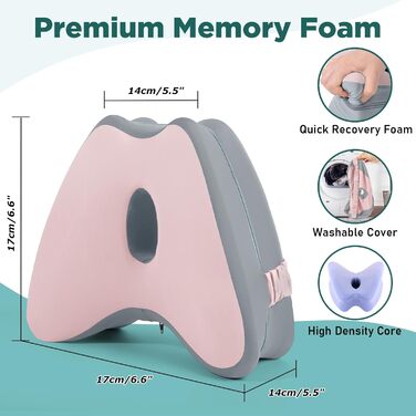 Ортопедична подушка для ніг Dioxide для сну на боці з ефектом пам'яті (Memory Foam) для зняття болю в попереку, колінах та суглобах, знімний чохол, рожева
