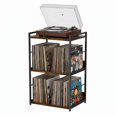 Шафа для вінілових платівок ACAZA Vintage — тумба під програвач, полиця для LP дисків, МДФ, коричневий (48 x 38 x 80 см)