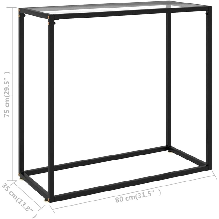 Скляний консольний стіл vidaXL, прозорий, 80x35x75 см — туалетний, приліжковий, для коридору, журнальний, гартоване скло
