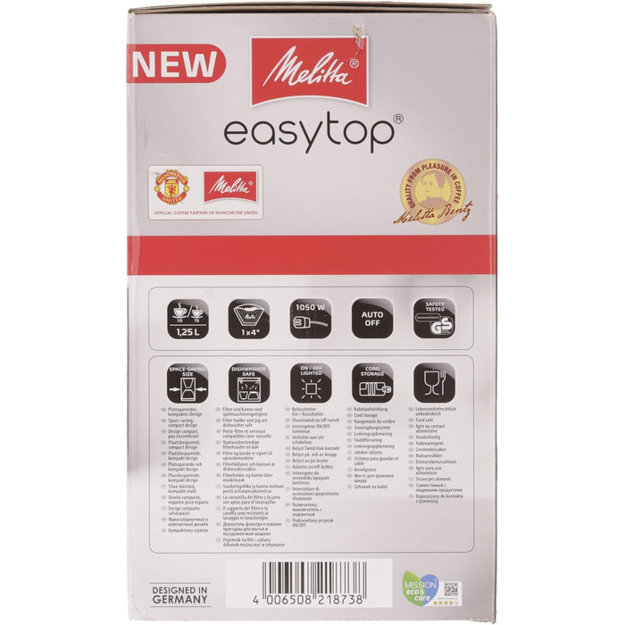 Кавоварка фільтраційна Melitta Easy Top з глечиком, 10 чашок, чорна, функція захисту від капання