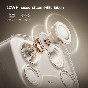 Aurzen Boom Mini 4-в-1 Smart Beamer з Google TV, 4K, проєктор для дому та на вулицю, 20W Dolby Audio, 500 ANSI, ToF автофокус, корекція трапеції, Wi-Fi/Bluetooth, підтримка смартфонів (кремовий)