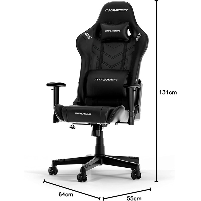 Ігрове крісло DXRacer PRINCE L чорне, штучна шкіра, оригінал