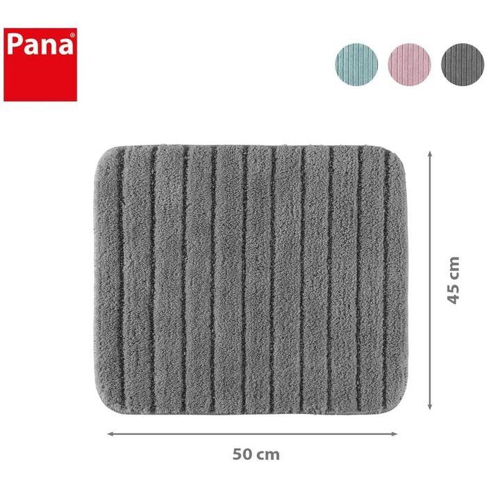 Килимок для ванної PANA з мікрофібри, м'ятний, 45x50 см, без вирізу під унітаз, нековзкий, праний, смугастий дизайн