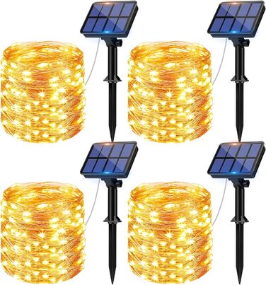Гірлянда на сонячних батареях LITOGO 12 м, 120 LED, тепле біле світло, водонепроникна, мідний дріт, 8 режимів, для вулиці, балкона, декору, 4 штуки