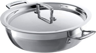 Сковорода Le Creuset Pro з кришкою, 26 см, нержавіюча сталь, для всіх типів плит, включаючи індукцію та духовку, срібна