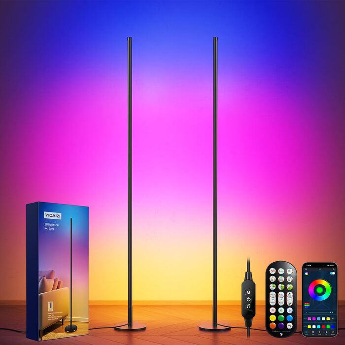 LED торшер кутовий RGB 60 см для вітальні та спальні з димером, пультом та додатком, музичні режими, DIY, таймер