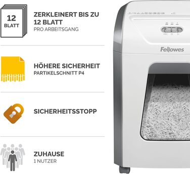 Шредер Fellowes FS-12C Premium Bundle: знищувач документів формату P4, 12 листів, для офісу та дому, білий