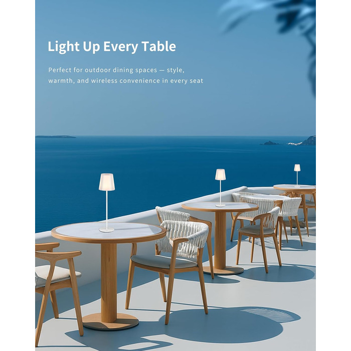 LED настільна лампа LuminexDesigns бездротова з акумулятором 5200mAh, диммер, IP54, для спальні, офісу, саду, білого кольору, 1 шт. (Сучасний, компактний)
