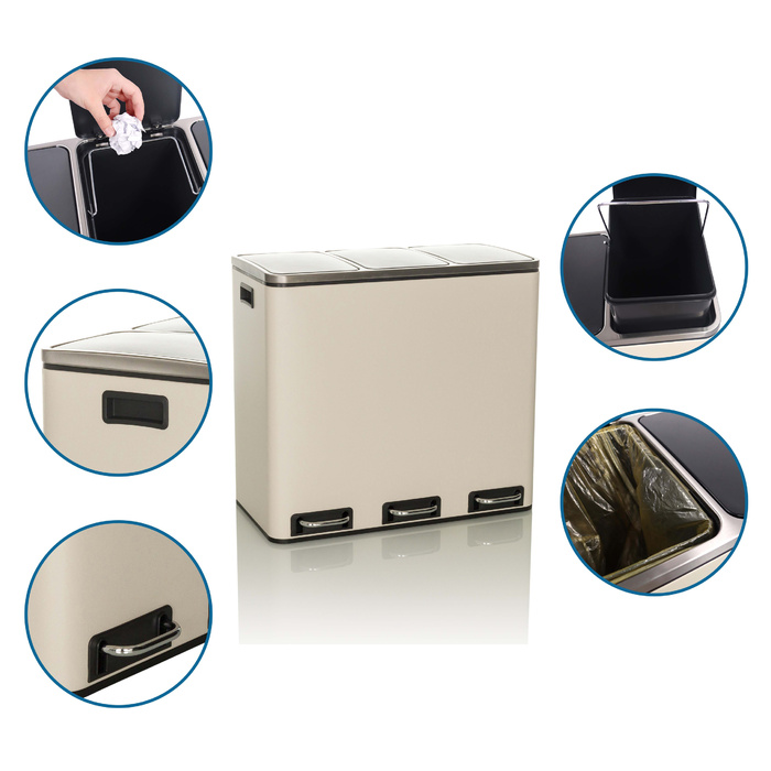 Збірник відходів / Система сортування відходів CLEAN IX 54L (3x18L) Сталь бежева hjh ОФІС