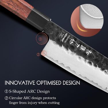 Професійний японський ніж Kiritsuke HEZHEN 21,5 см, кухонний ніж із 3-шарової дамаської сталі з восьмигранною ручкою з червоного дерева та дерев'яним чохлом
