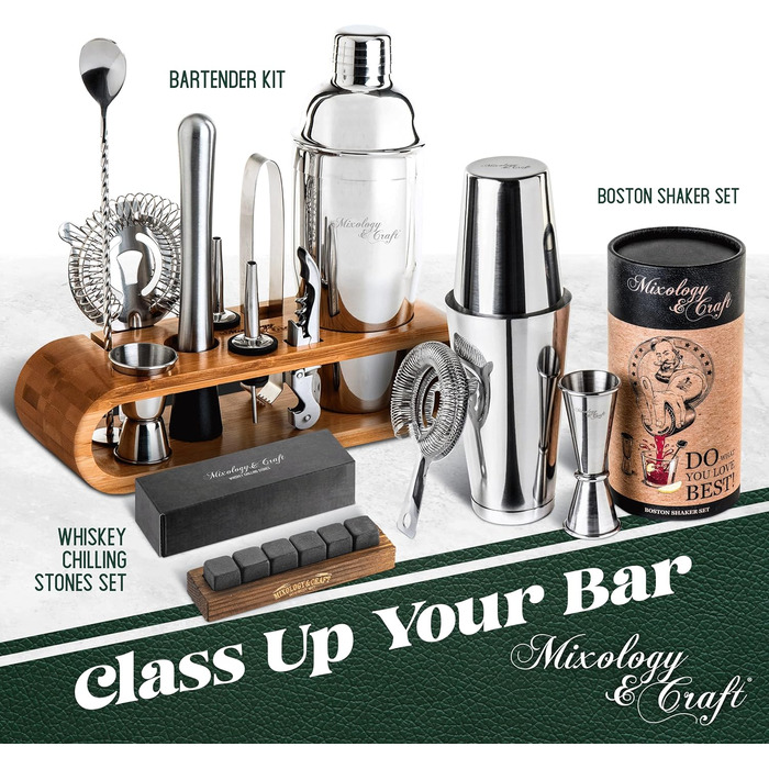 Набір для приготування коктейлів Mixology & Craft Cocktail Set: шейкер, барний аксесуар, сріблястий
