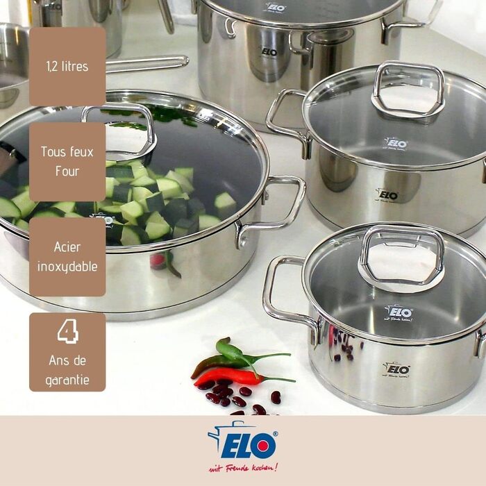 Каструля Elo 7241426 з нержавіючої сталі з скляною кришкою, 1,2 л, універсальна для всіх плит, сіра, 14 x 9,5 см