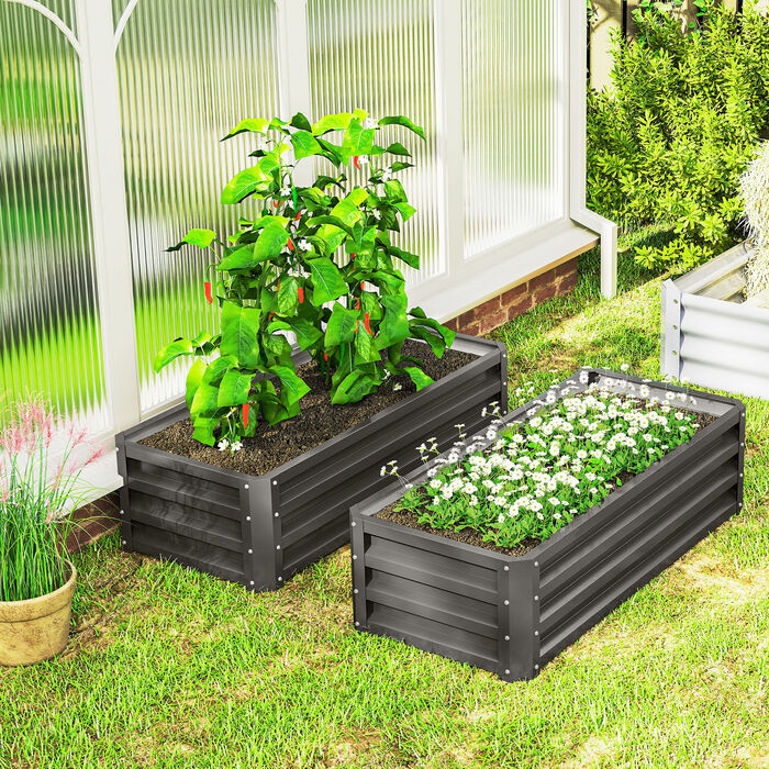 Набір з 2-х металевихRaised Beds (Високих Грядок), Відкритий Дно, Для Саду та Балкону, 110x50x30 см, Темно-сірий