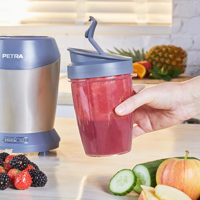 Блендер Petra NutriMax 1000Вт, для смузі, соків і кави, 2 чаші (800 мл/1 л), BPA-free, кришка, міксер для коктейлів