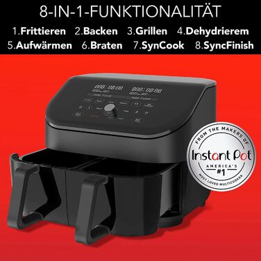 Фритюрниця з подвійною чашею Instant Vortex Plus ClearCook, 7.6 л, 8-в-1, цифрова аерофритюрниця, чорна, XL, 1700 Вт – для запікання, смаження, грилю, дегідрації, підігріву
