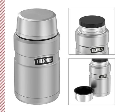 Термос для їжі Thermos STAINLESS KING 0,71 л з нержавіючої сталі, зберігає тепло 14 годин і холод 24 години, герметичний, великий харчовий контейнер для супу, мюслі, страв, підходить для миття в посудомийній машині, без ложки