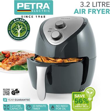 Аерофритюрниця Petra PT5314HEVDEEU10, 3,2 л, антипригарний кошик, циркуляція гарячого повітря, мінімум олії, таймер 30 хв, індикатори роботи, терморегулятор, 1300 Вт