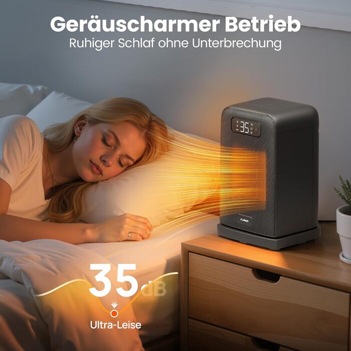 Електричний обігрівач 1500W з керамічним PTC нагрівачем, портативний з термостатом та ECO-режимом, 4 режими, цифровий дисплей, таймер 12 годин, тихий (35dB), чорний, 26 см