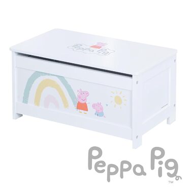 Дерев'яна іграшкова скриня-сидіння Peppa Pig для дітей, біла з рожевим малюнком, з відкидною кришкою та амортизатором