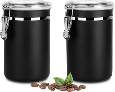 Герметична контейнер для кави та продуктів, набір 2 шт, 1.8L, нержавіюча сталь, чорний