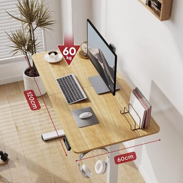 Електричний стіл SANODESK 110x60 см, регульований по висоті, ергономічний стоячо-сидячий комп'ютерний стіл з пам'яттю, колір клен
