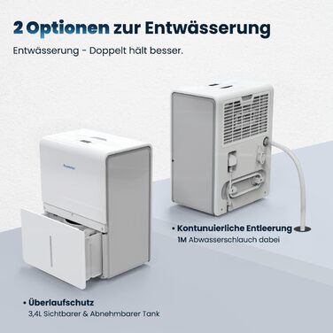 Осушувач повітря Newentor 25 л/24 год для кімнат до 80 м², з трирівневою шумоізоляцією, енергоощадним чипом, таймером, 1 м дренажним шлангом, знімним фільтром, гарантія 10 років
