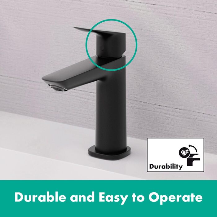 Змішувач для ванної кімнати Hansgrohe Logis Fine (чорний мат, 110 мм) - економія води EcoSmart, без зливу