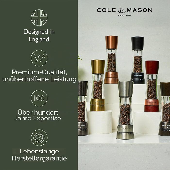Набір ручних млинків для солі та перцю Cole & Mason Derwent Gunmetal, сталь та акрил, 190 мм, Precision+, сірий